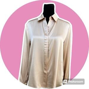Lily Silk, Silk blouse, gold, women's size S, long sleeves